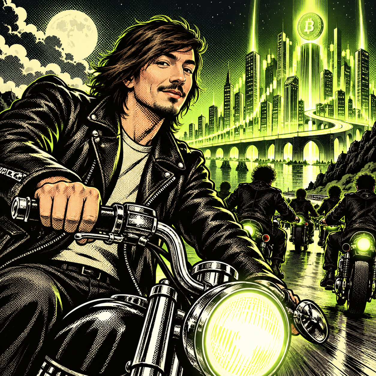 Vlad leading a nighttime motorcycle ride