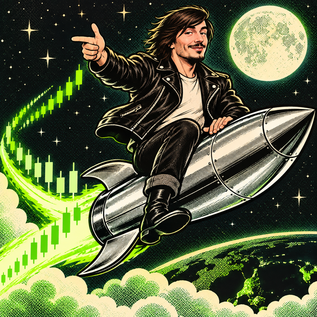 Vlad riding a chrome rocket